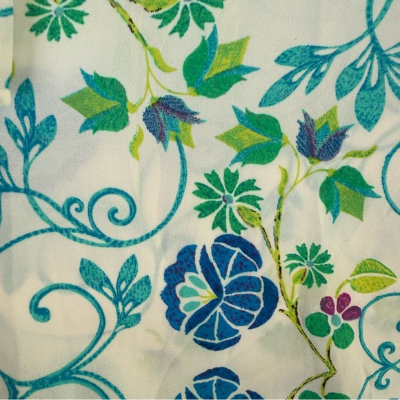 CHARMING CHARLIES Chiffon Turquoise Green Floral Plant Cold Shoulder Top - Picture 4 of 5